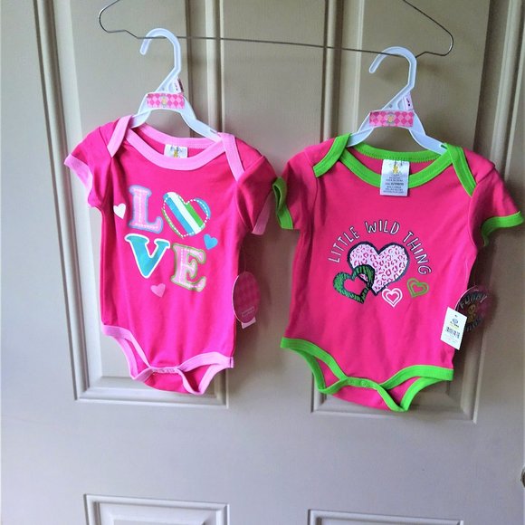 2 NWT Baby Onsie type sz 6-9m set Wild Thing Love Girl Bodysuit jumpsuit Gift - Picture 1 of 3